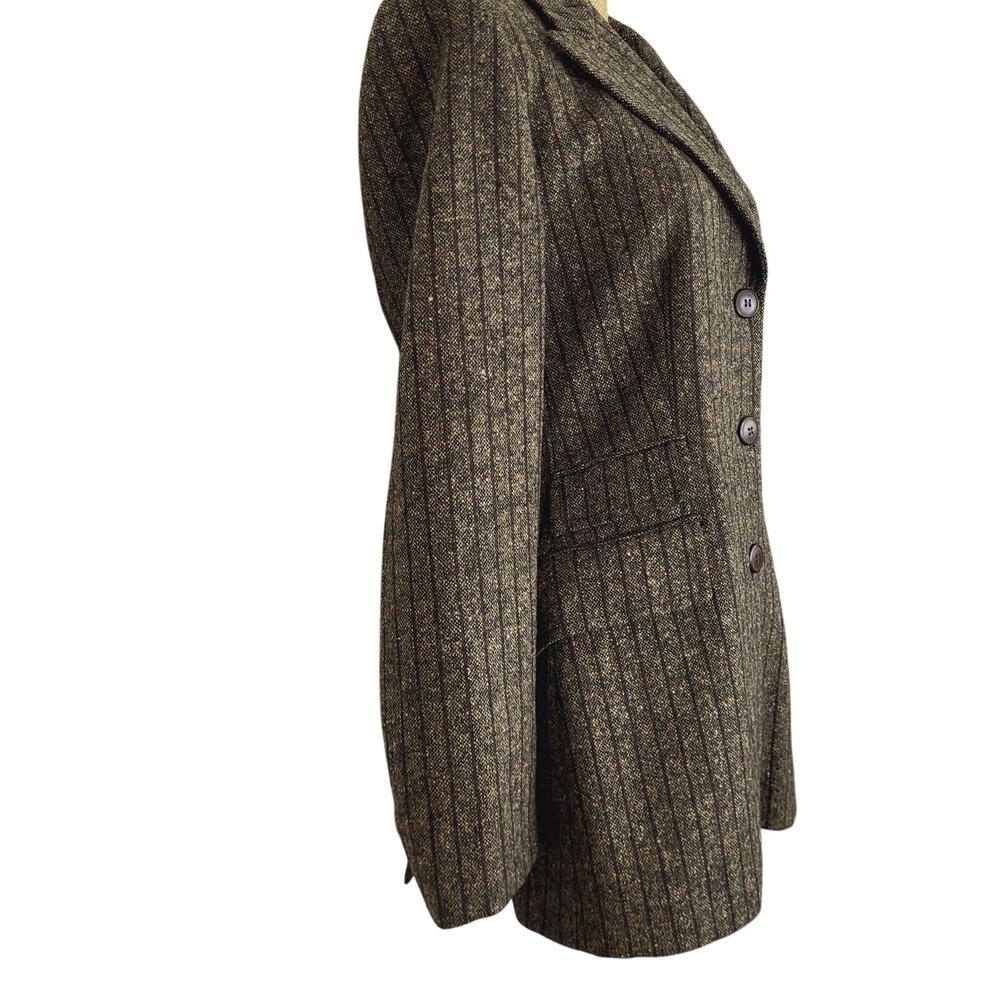 Vintage Zara Brown Tweed Striped 3 Button 3 Pocket Blazer Made in Spain Sze 8 - Picture 5 of 9